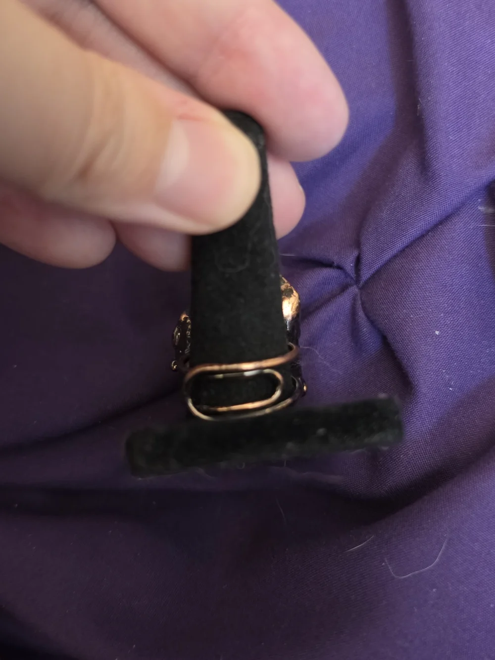 Adjustable Copper-Trim Multi-Stone Statement Ring — Black and Green Crystal